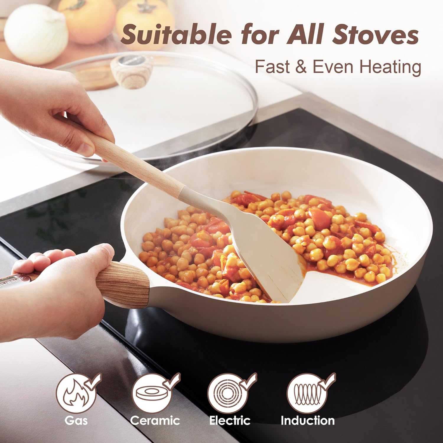 Thumbnail 3 de SENSARTE 9.5-Inch Ceramic Nonstick Frying Pan with Lid (Induction Compatible)