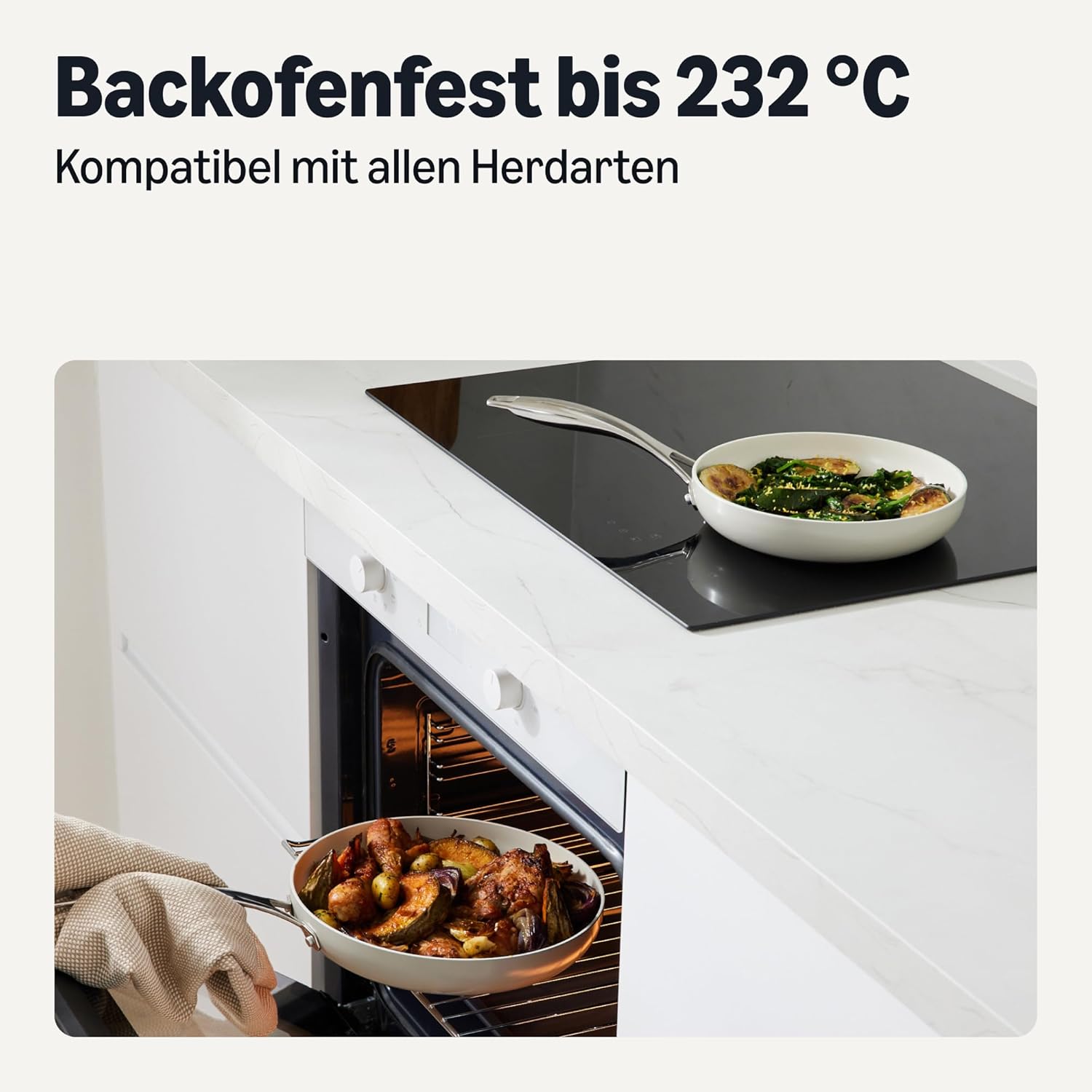 Thumbnail 2 de Amazon Basics Antihaft-Keramikkochgeschirr, 3-Teiliges Set – spülmaschinenfest, induktionsgeeignet, Leinengrau