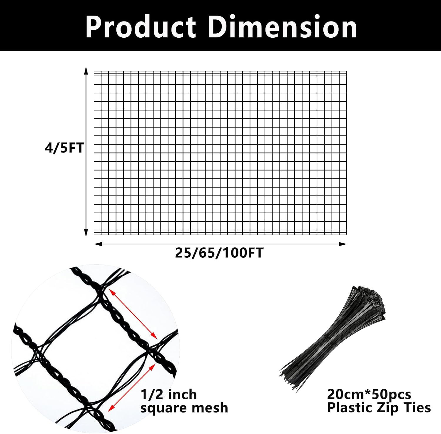 Detalle de POYEE PJBFG-NET-B-5-100 Deer Fence Netting, 5 x 100 ft HDPE Mesh