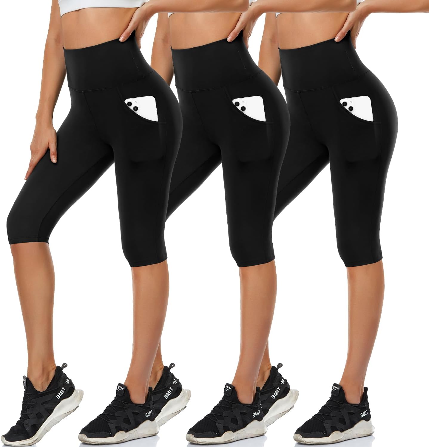 Detalle de DHSO Women's Knee-Length Leggings, High-Waisted Spandex, 3-Pack