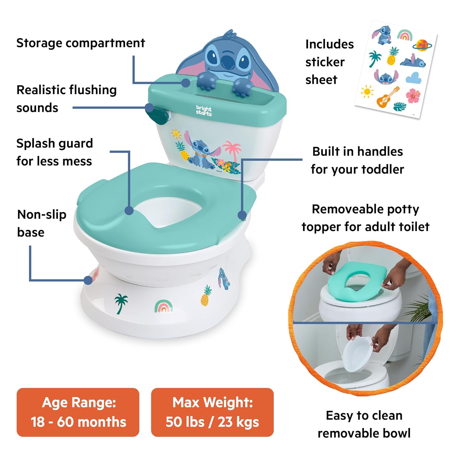 Thumbnail 3 de Disney Baby Stitch My Size Töpfchen von Bright Starts – 2-in-1 Trainingstöpfchen mit Spülgeräusch