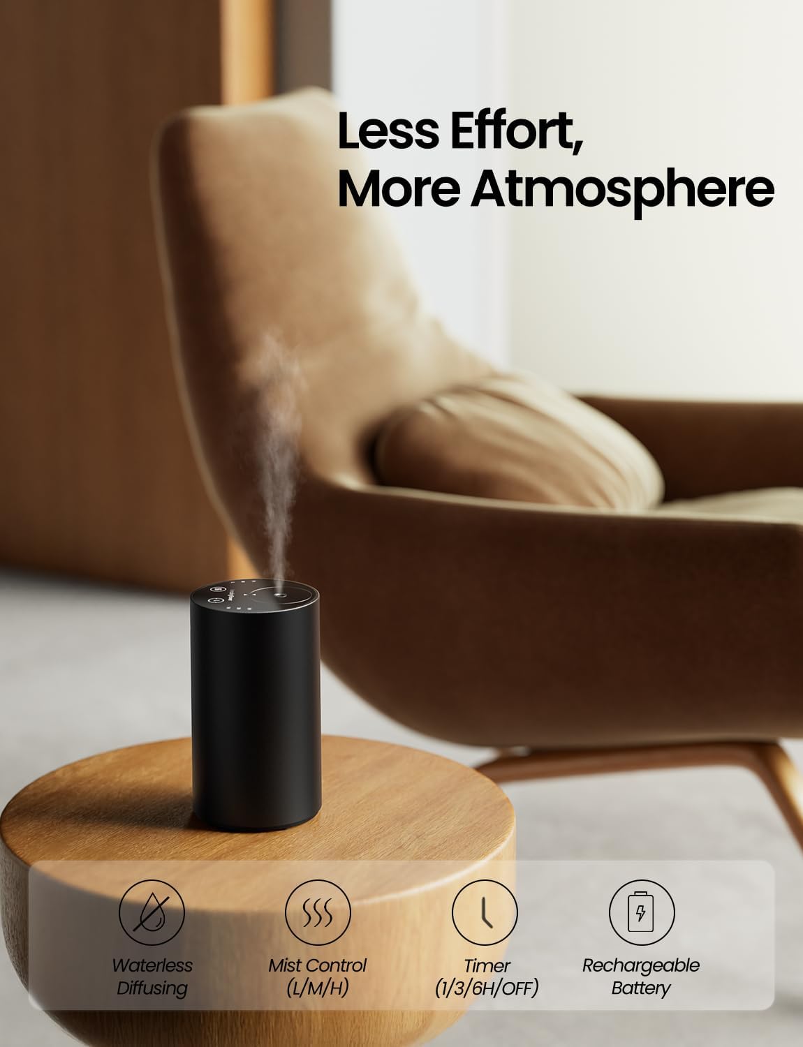 Detalle de Waterless Essential Oil Diffuser: Rechargeable, Portable Nano-Vapor Diffuser (Black Metal)