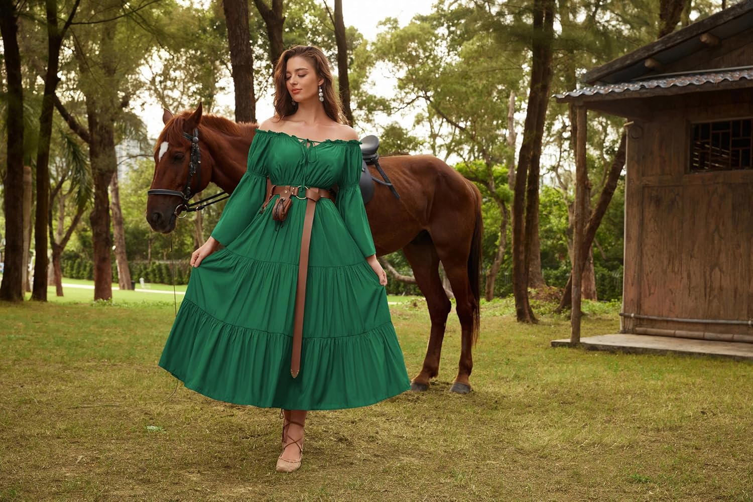 Thumbnail 5 de SCARLET DARKNESS Robe longue Renaissance pour femme – style médiéval, épaules dénudées et lacets