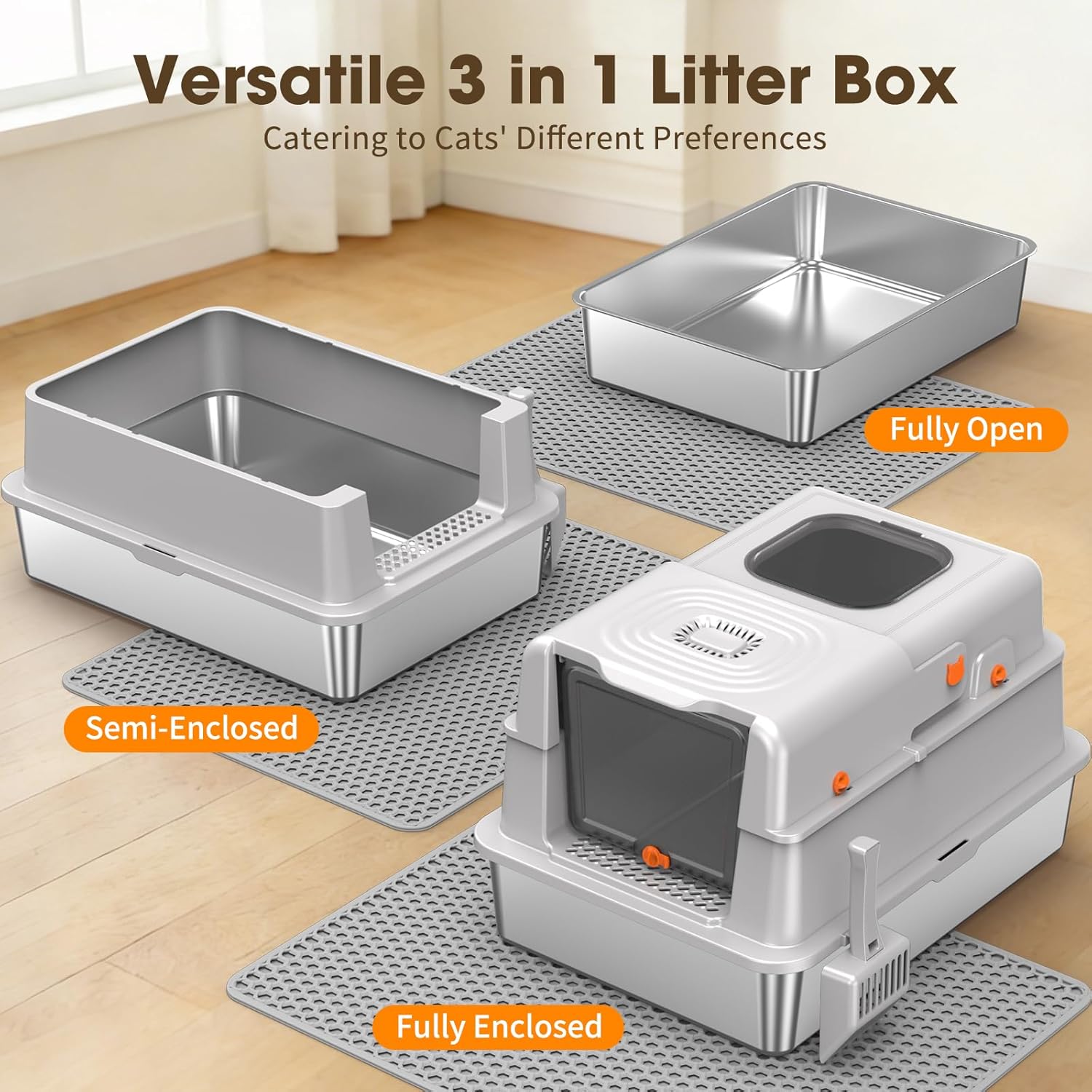 Thumbnail 6 de Stainless Steel Cat Litter Tray with Lid (XXXL) – Odour Control, Dual-Door Entry, Charcoal Filter