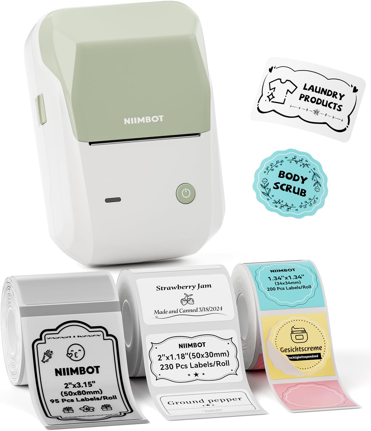 Detalle de NIIMBOT B1 Thermal Label Maker, Green, Bluetooth, with Three Label Rolls