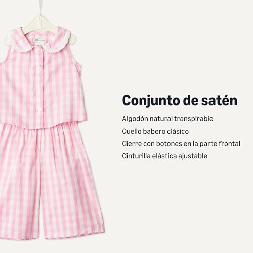 Detalle de Conjunto de Camiseta sin Mangas y Pantalón de Satén de Algodón para Niñas (Gingham Rosa, 2 años) - Amazon Essentials x Sofia Grainge