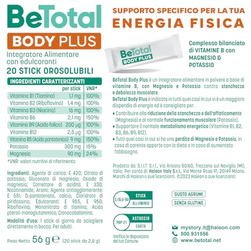 Detalle 2 de Be-Total Body Plus – Integratore Stanchezza e Debolezza Muscolare, 20 Bustine agrumi