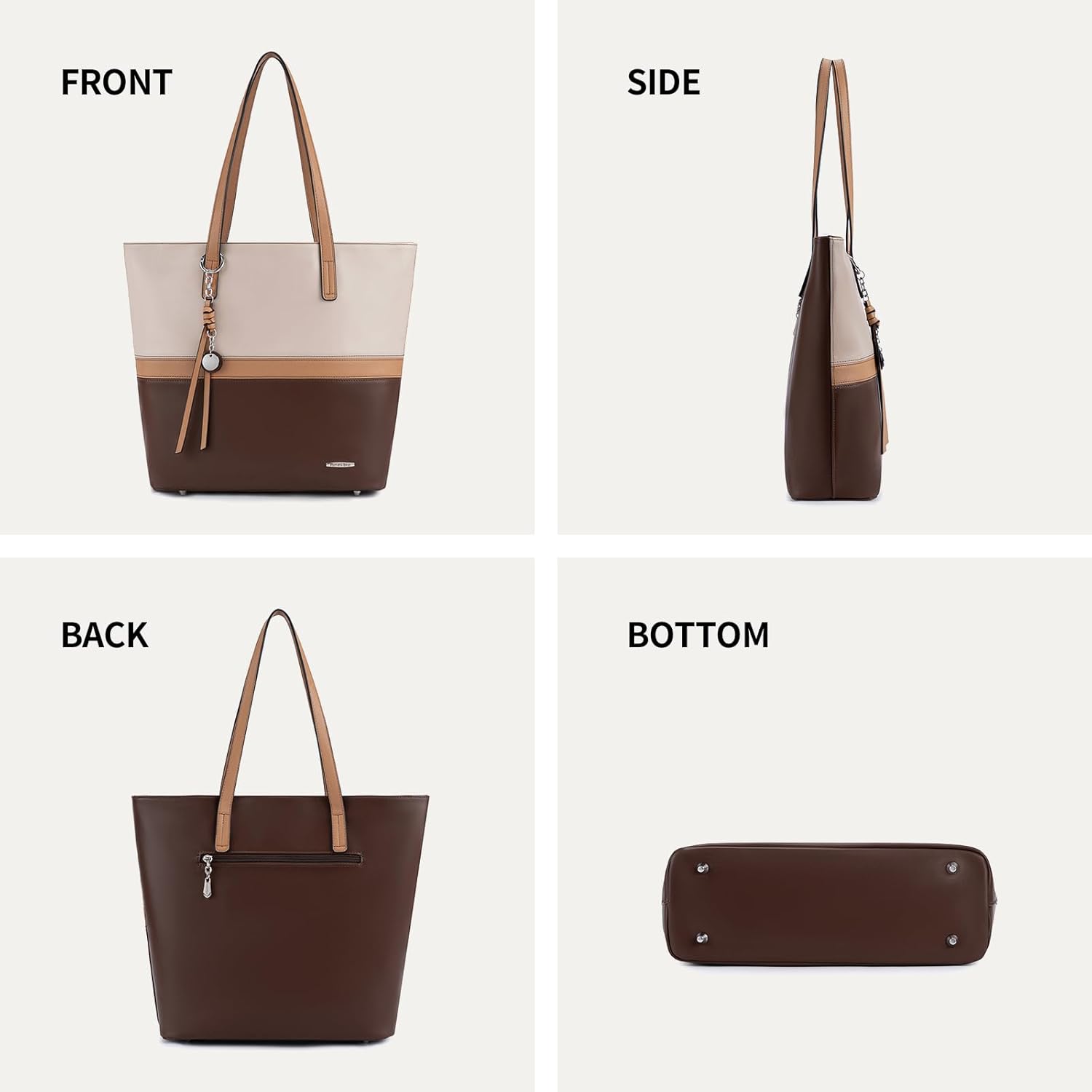 Detalle de Pomelo Best Borsa Tote Donna Grande in Pelle PU Morbida, 32x32x11 cm