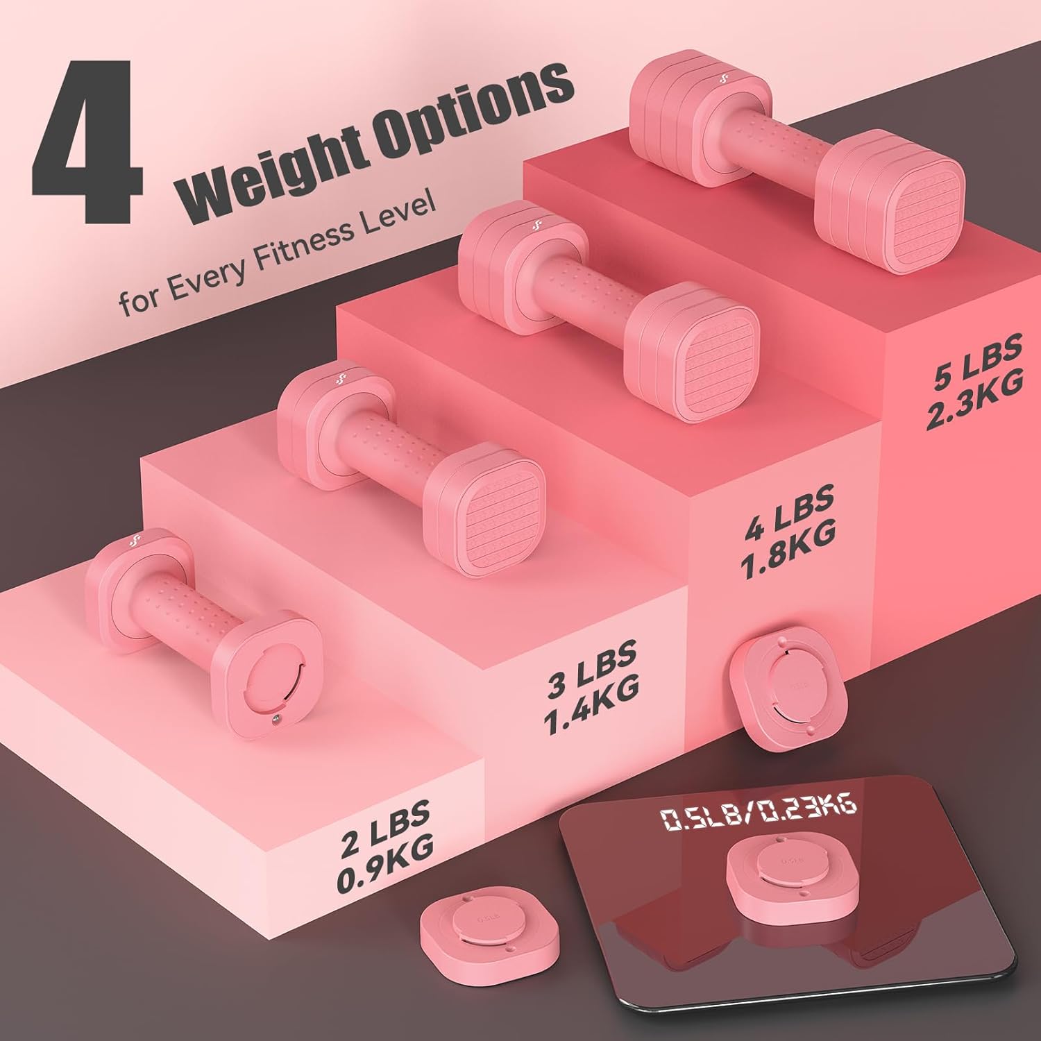 Detalle de Sportneer Dumbbells Set Women: 4-in-1 Adjustable Pair (2–5lbs each) for Home Gym