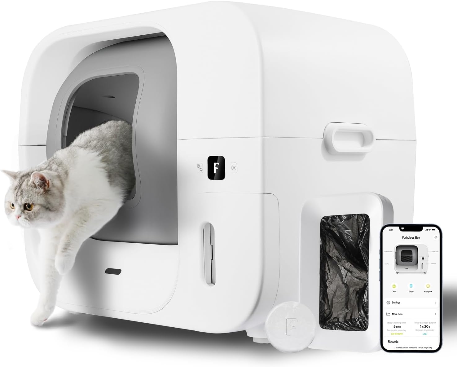 Detalle de Furbulous Geruchsfrei Selbstreinigendes Katzenklo mit Selbstverpackung und App-Steuerung
