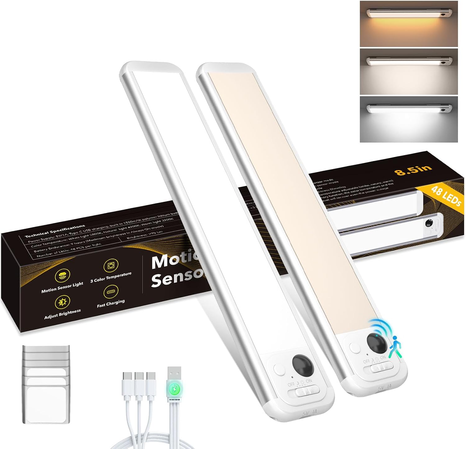 Detalle de RUIKORING RK-AL21x2 Under Cabinet Lights, 2-Pack, 3 Colors, Motion Sensor