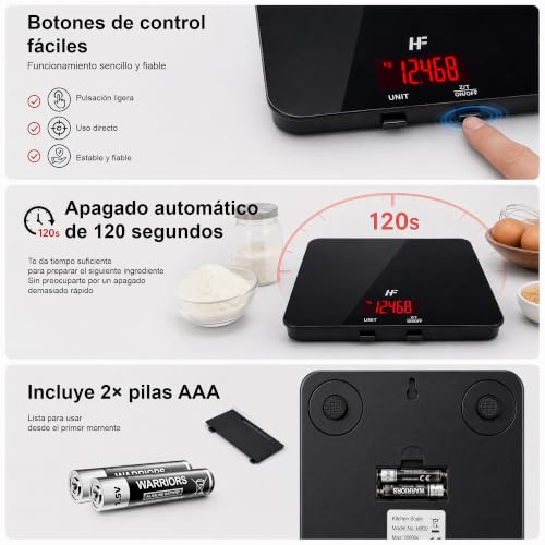 Thumbnail 6 de HomeFashion Bascula de Cocina 20 kg con plataforma de vidrio y pantalla LED 50 mm