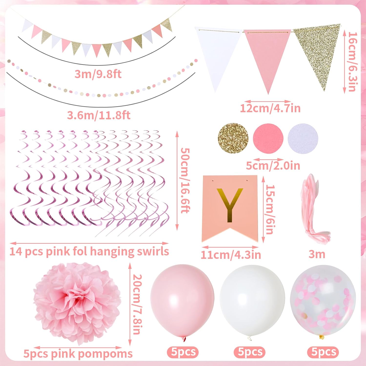 Thumbnail 1 de SUNBEAUTY 36 Stück Rosa Geburtstags Deko-Set – Komplettset für Mädchengeburtstage und Baby-Partys