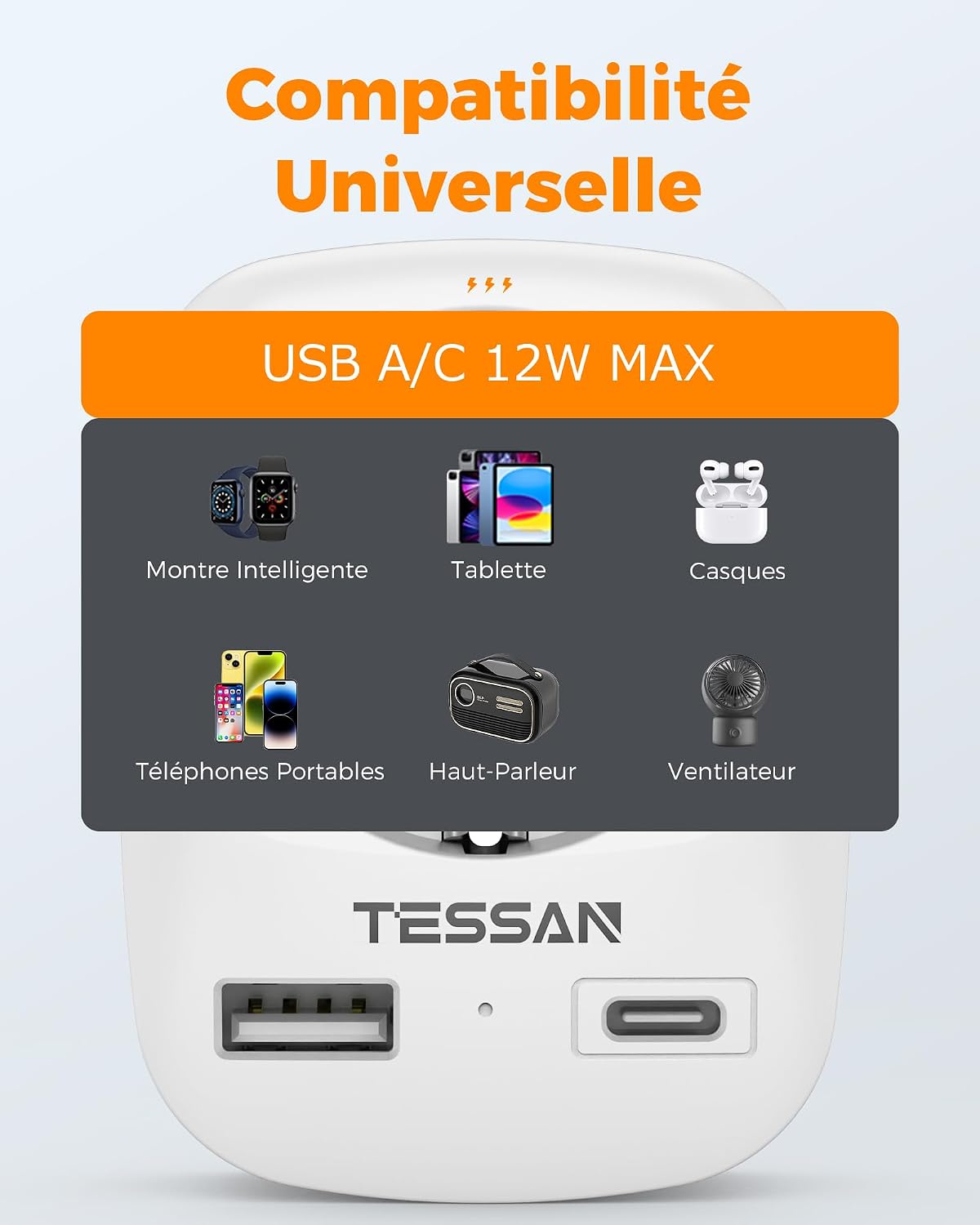 Thumbnail 5 de Adaptateur Prise Italienne TESSAN 3 en 1 pour France – USB-C et USB-A, Type L