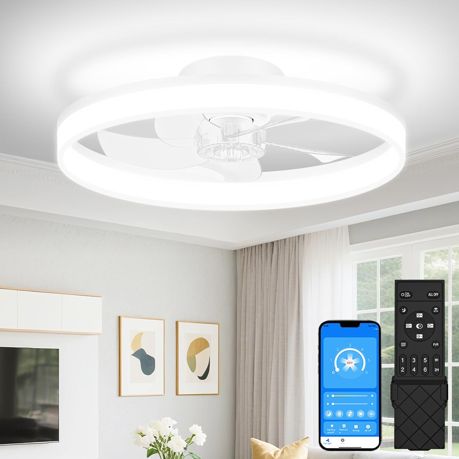 Detalle de VOLISUN Ceiling Fan with Light, 20-Inch