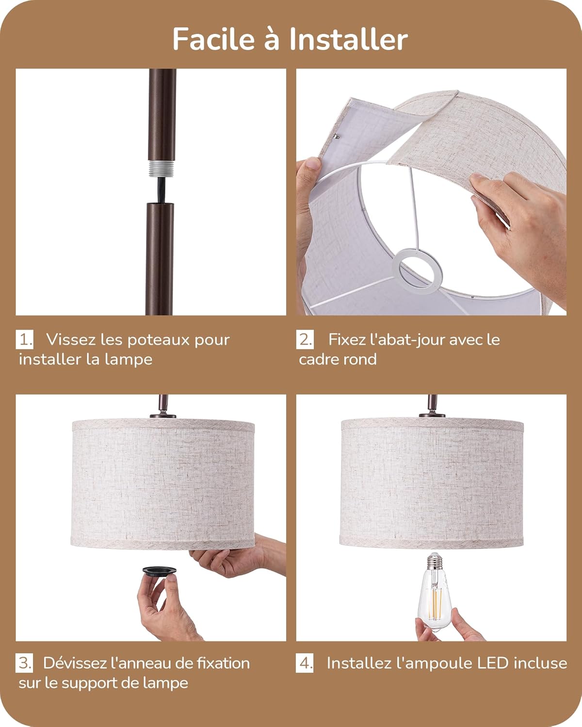 Thumbnail 5 de EDISHINE Lampadaire sur Pied Salon avec Abat-jour Rotatif en Lin Beige et Interrupteur Pédale