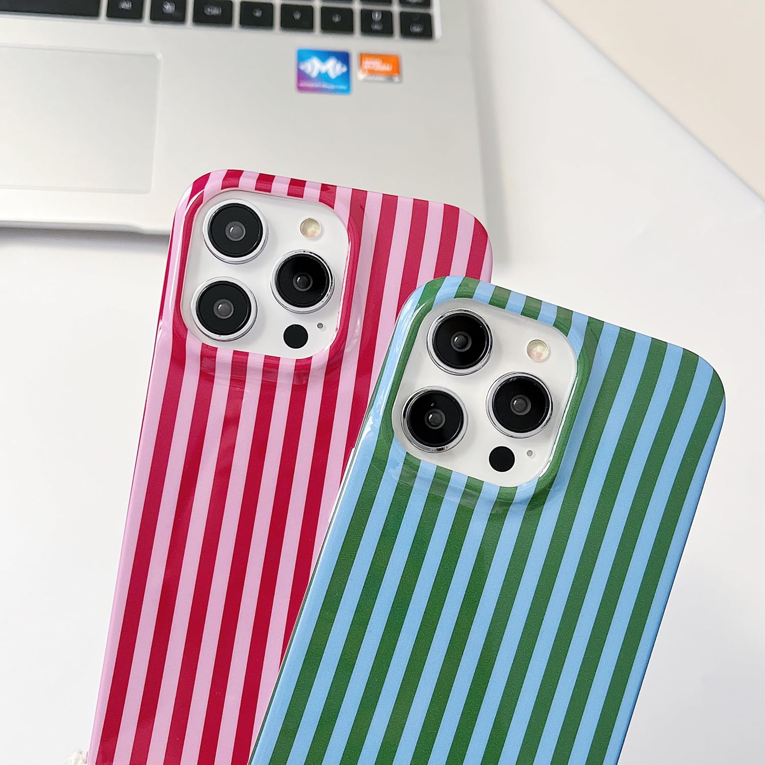 Thumbnail 1 de Finyosee iPhone 15 Pro Max Case, Green Striped TPU with Raised Edges