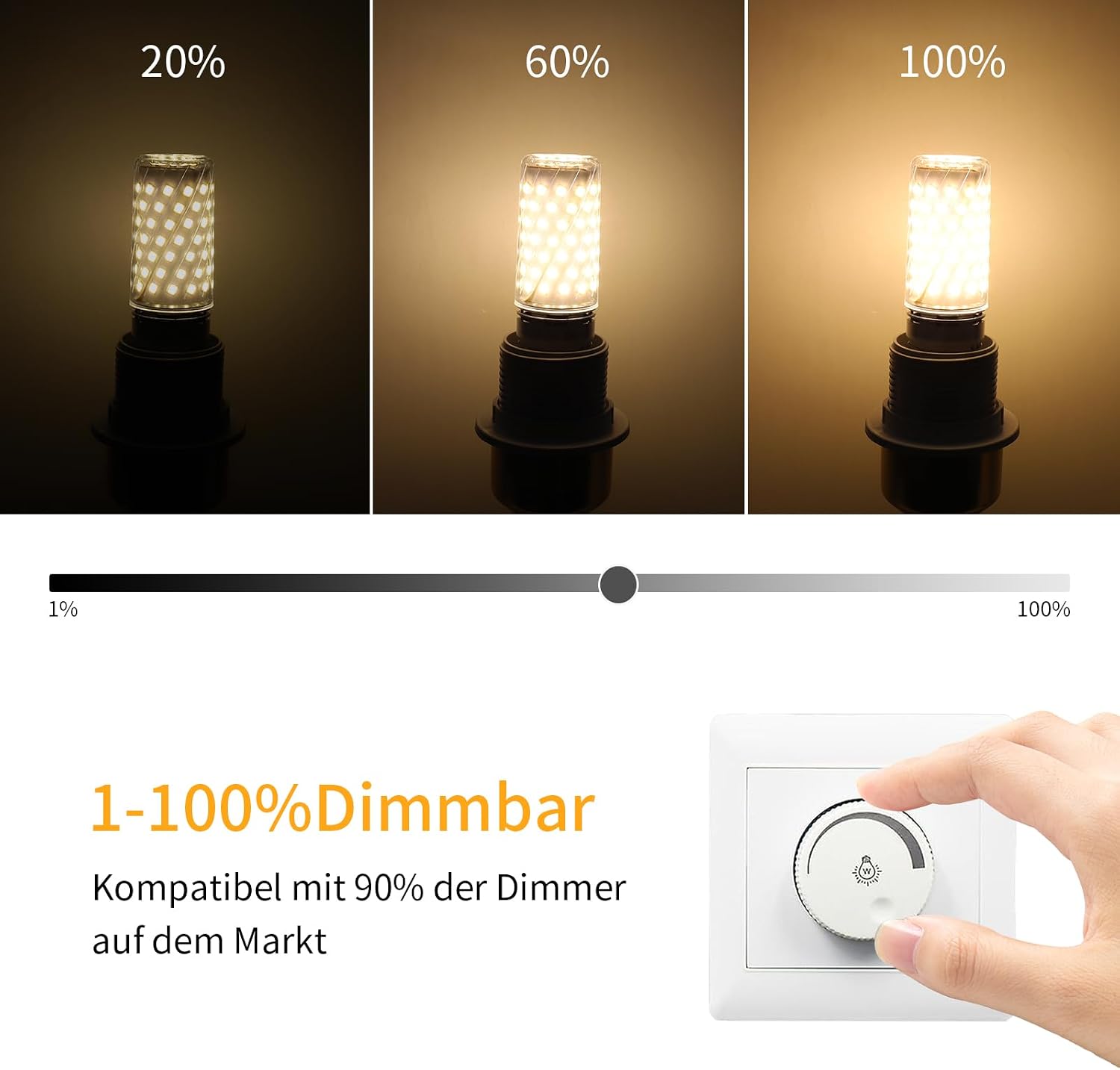 Thumbnail 3 de I-SHUNFA E27-94LED E27-ledmaïslamp, dimbaar, warmwit 3.000 K, 10 W, set van 4