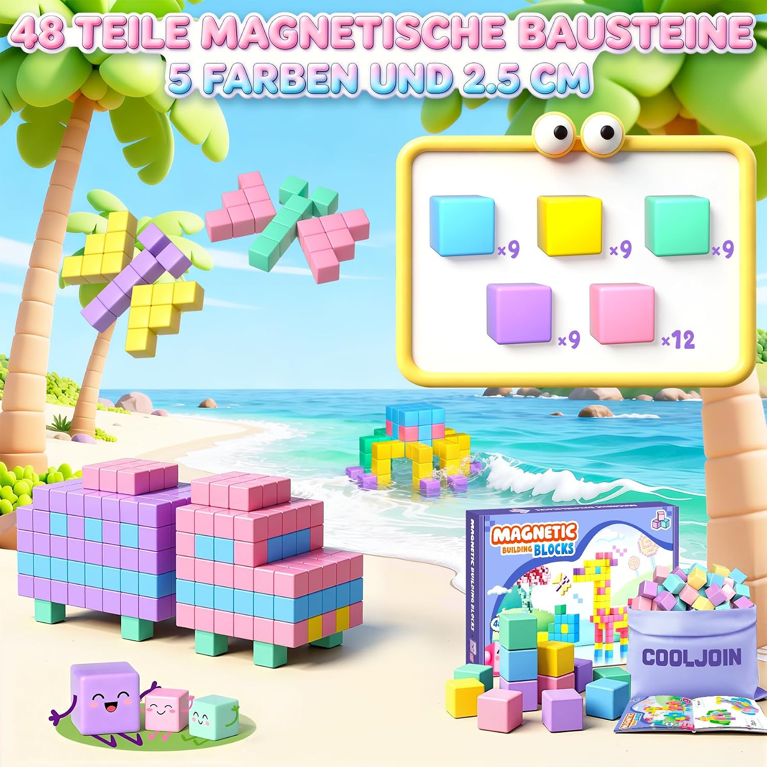 Detalle de COOLJOIN Magnetische Bausteine – 48 Teile Macaron Reiseset