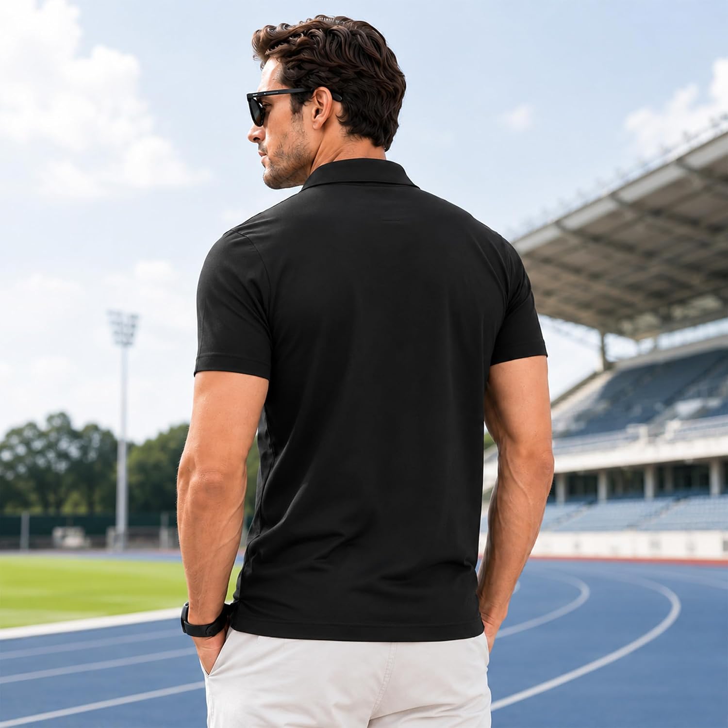 Detalle de BKMBKM Men's Polo Shirt, Quick-Dry Moisture-Wicking Slim Fit