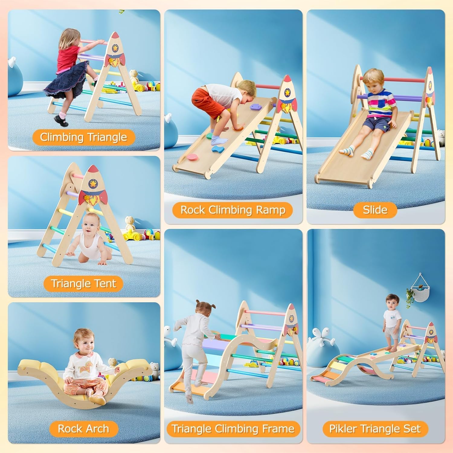Thumbnail 2 de KidsBuddy Pikler Triangle Set with Cushion: 9-in-1 Indoor Climbing Toy for Toddlers