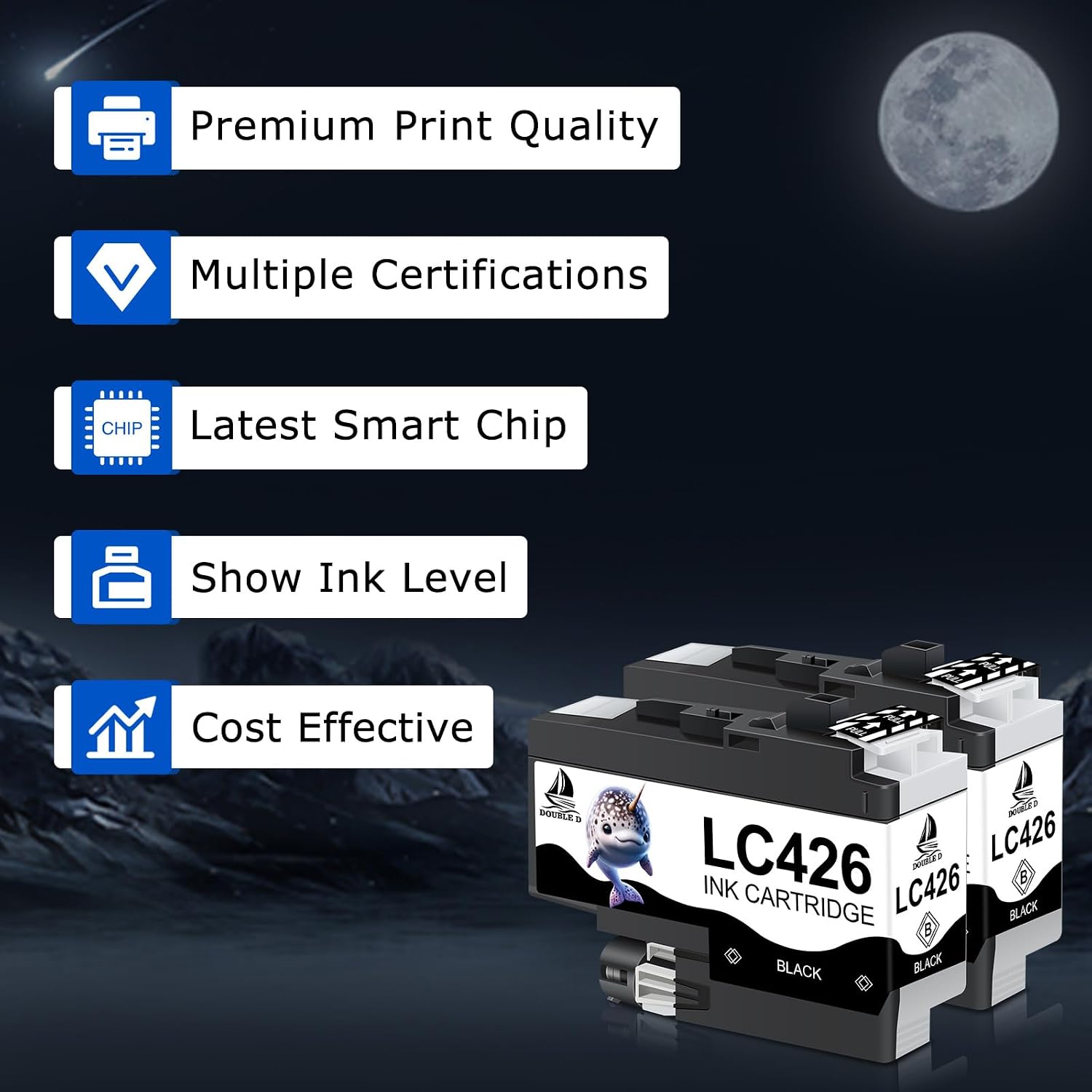 Detalle de DOUBLE D LC426 Black Ink Cartridges for Brother LC426/LC426XL – 2 Pack (BK) for MFC-J4335DW/J4340DW/J4535DW/J4540DW