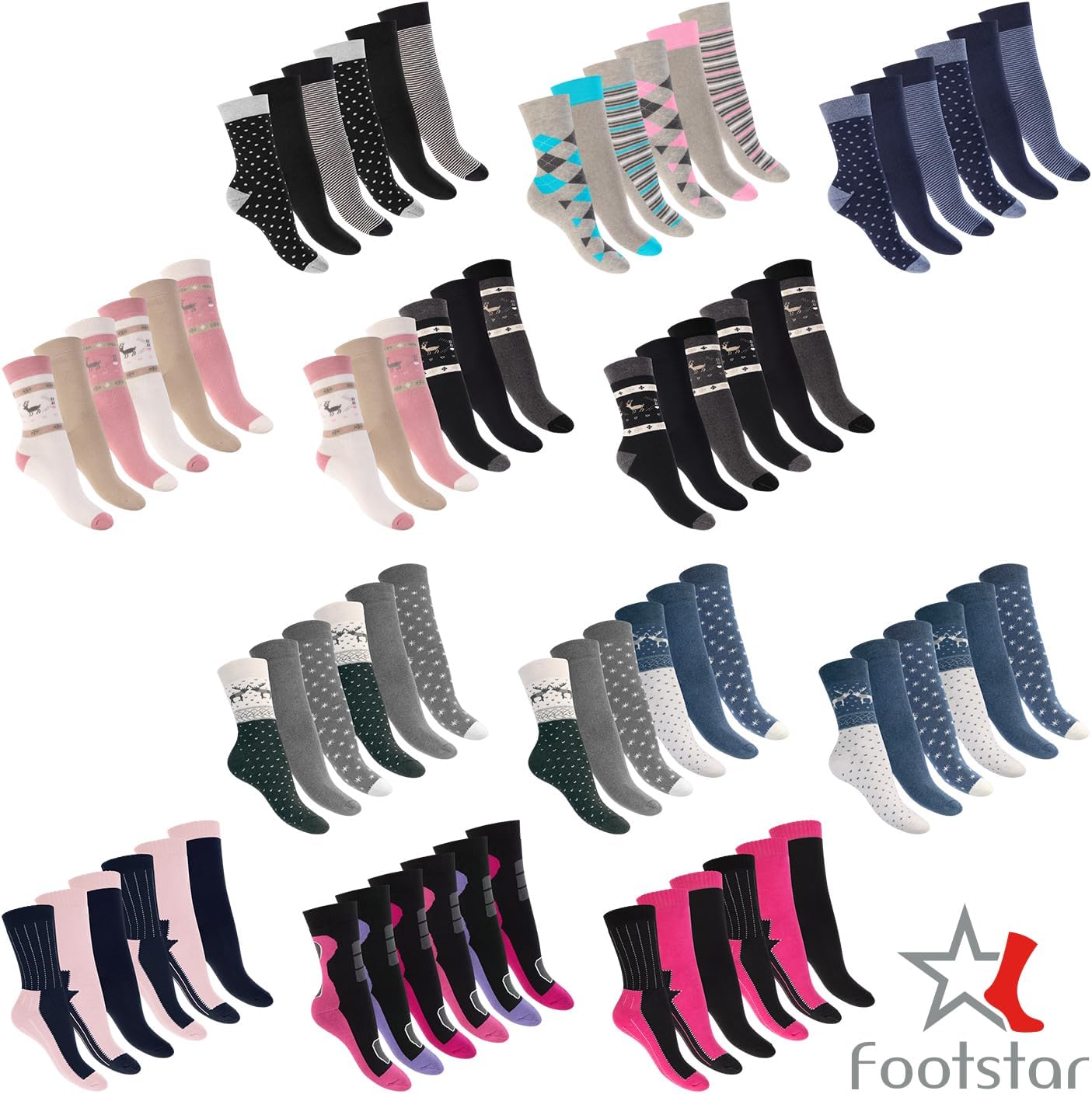 Detalle 1 de Footstar vinterstrumpor för dam i helfrotté, 6 par med termoeffekt