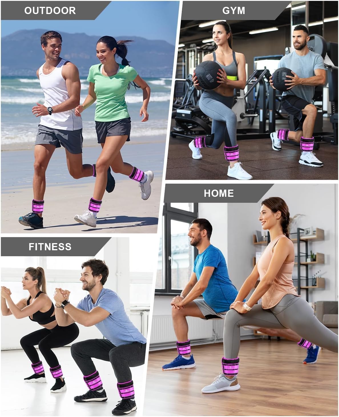 Detalle de Fragraim 15-lb Adjustable Ankle Weights, Removable Inserts, Purple Pair