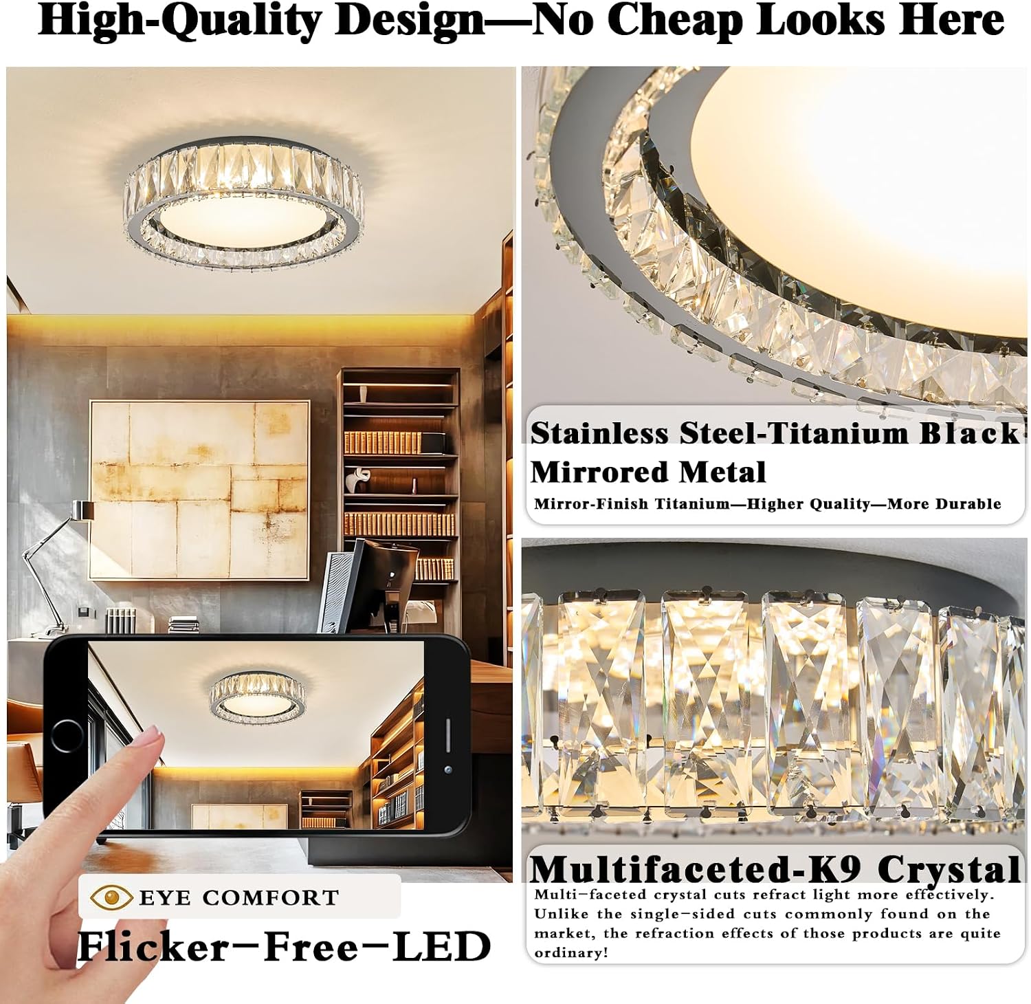 Thumbnail 6 de MS MU SHE SHU ZI CA8817 15-Inch Dimmable Crystal Flush-Mount Ceiling Light