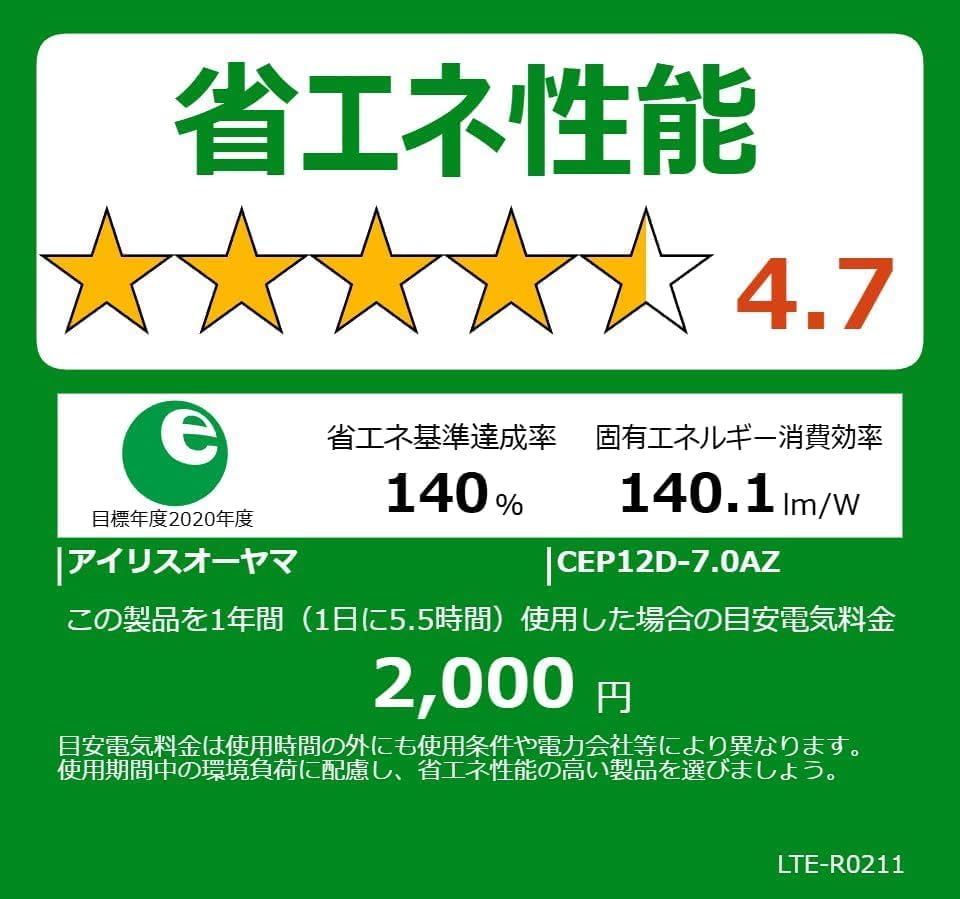 Detalle 2 de アイリスオーヤマ CEP12D-7.0AZ LEDシーリングライト 12畳・10段階調光・節電モード