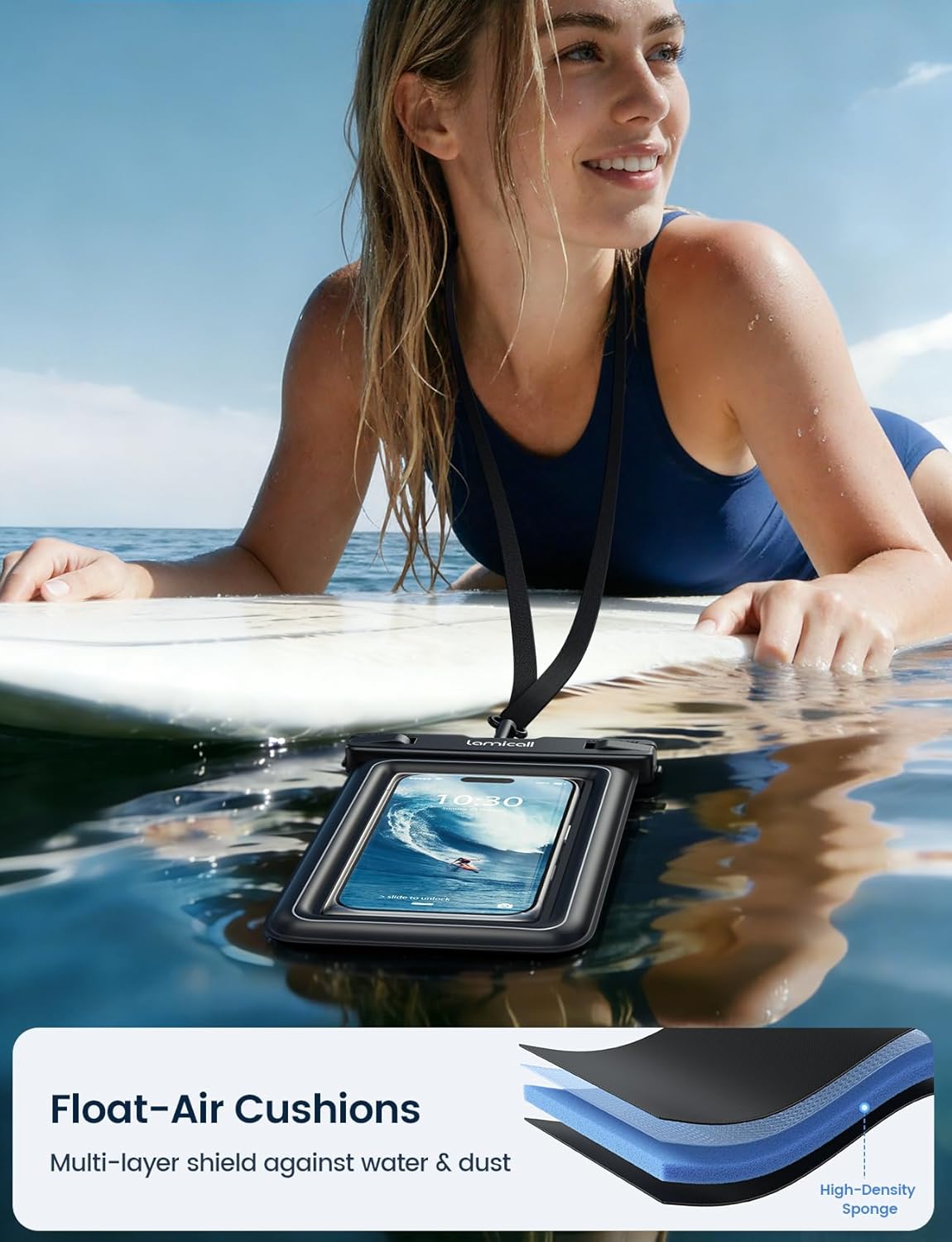 Thumbnail 1 de Lamicall Floating Waterproof Phone Pouch – Buoyant Sponge Padding, IP68 Underwater Case (2 Pack) for Phones up to 7.5