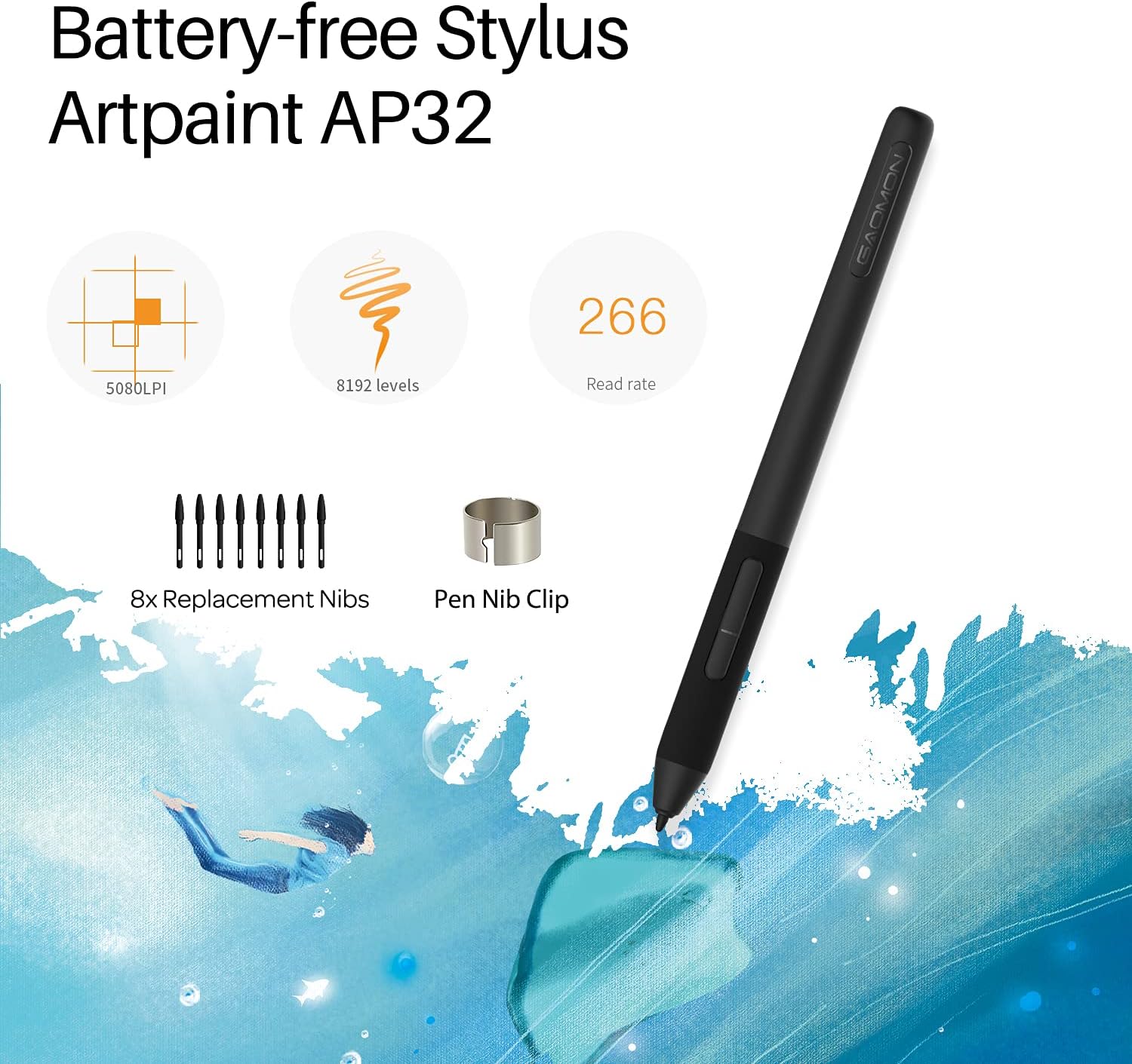 Detalle 2 de GAOMON S630 Tableta Gráfica con 4 Teclas y Stylus ✏