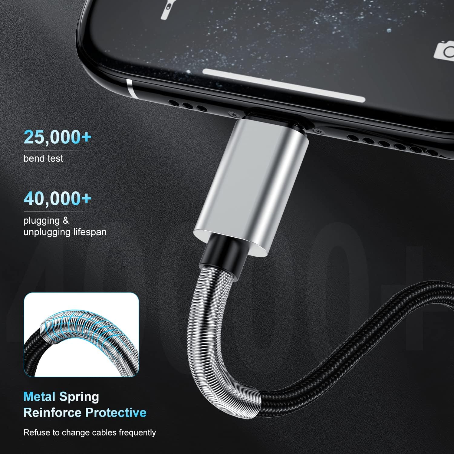 Detalle de 2-Pack 10ft USB-C to Lightning Fast Charger Cable (Apple MFi Certified) for iPhone & iPad