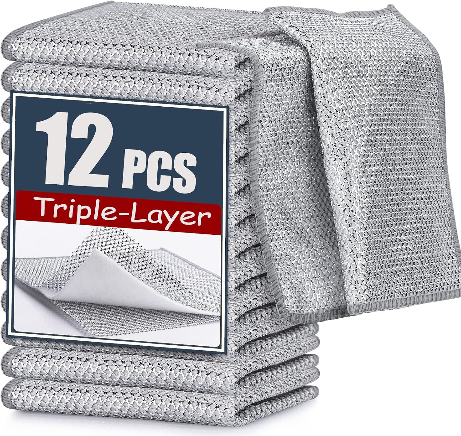 Detalle de Navona NA-606 Triple-Layer Wire Dishcloths, 12-Pack, 6.7-Inch Square