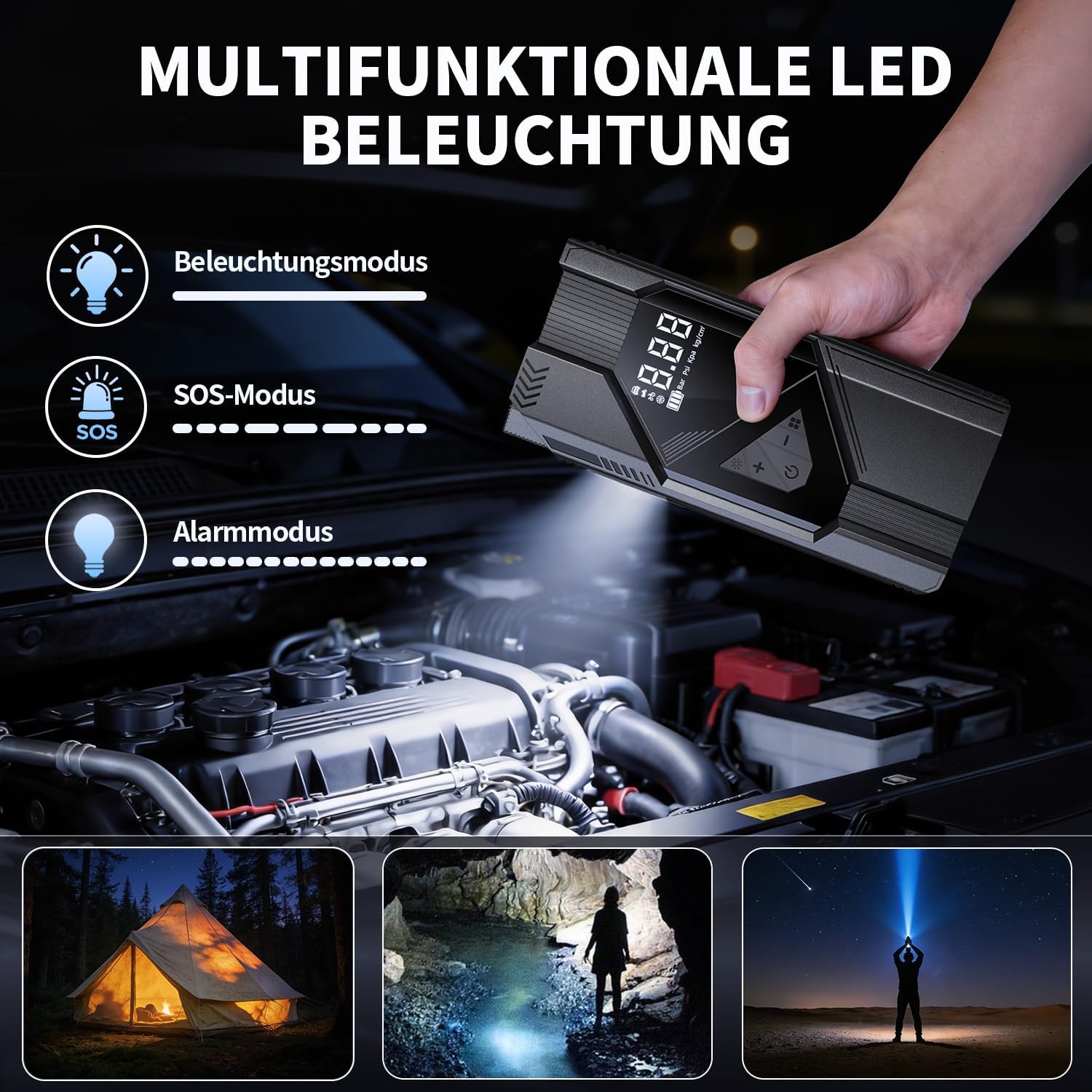 Detalle de FINIBO Starthilfe Powerbank für PKW – 6000A Jump Starter mit LCD Display