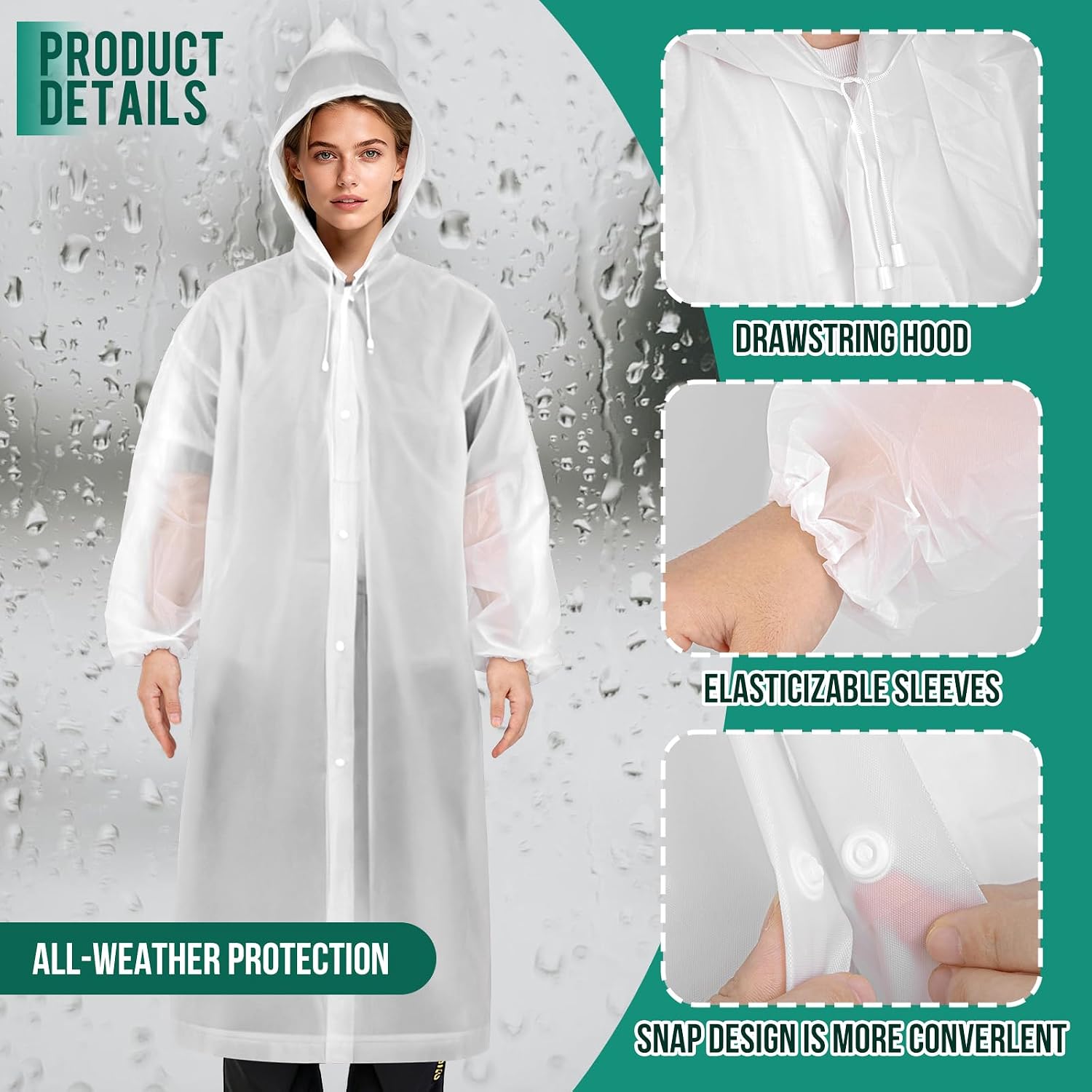 Detalle de Aolegoo Regenponcho 2er-Set – Wiederverwendbar, leicht und tragbar für Fahrrad, Wandern, Camping und Festivals