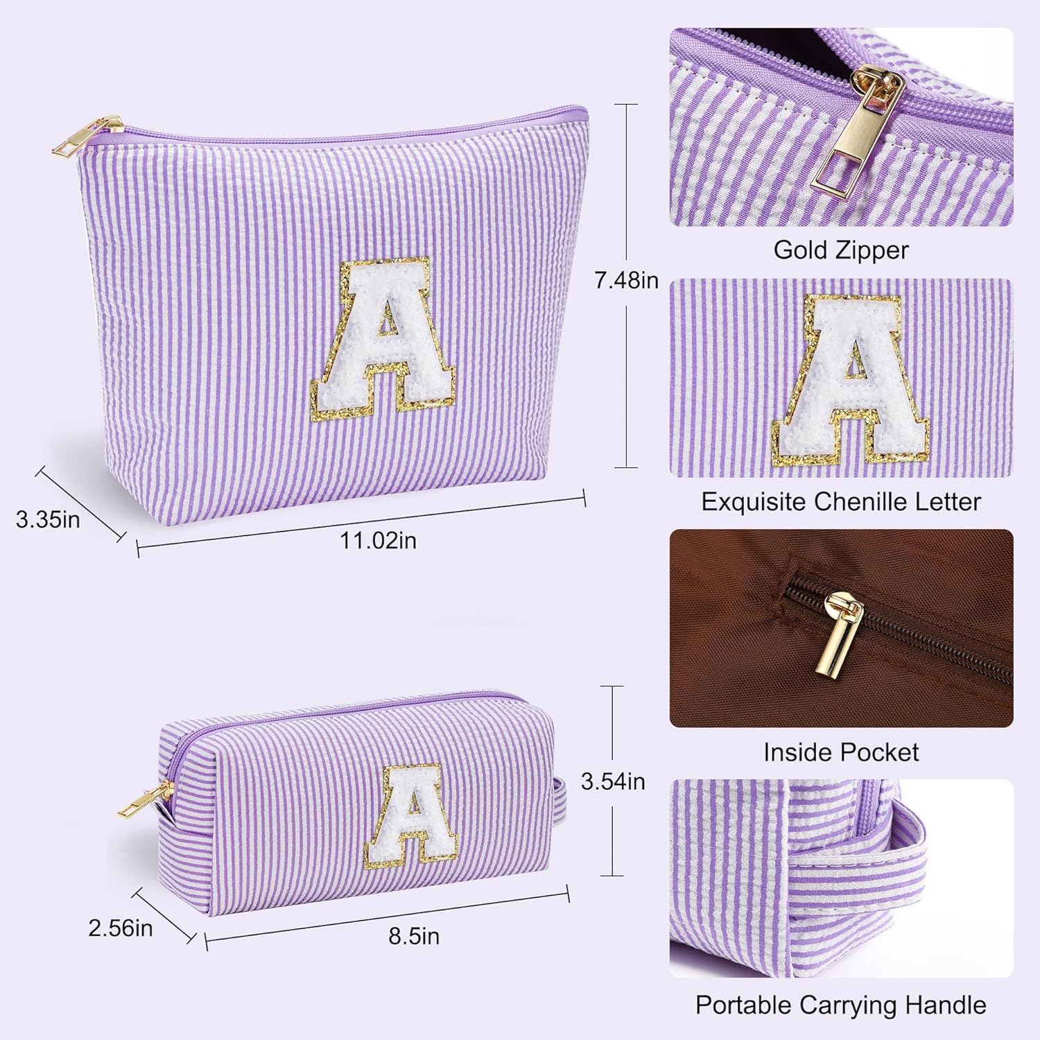 Detalle de Parima Personalized Initial Makeup Bag - Purple E