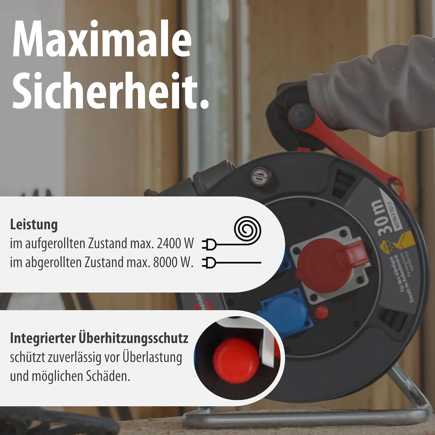 Detalle de Brennenstuhl Garant CEE Kabeltrommel 30 m IP44 – robuste Außen-CEE-Kabeltrommel