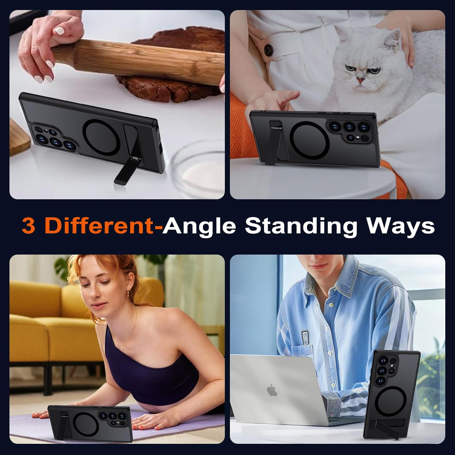 Thumbnail 5 de TUUTPU Coque S22 Ultra MagSafe – Étui translucide matte avec béquille magnétique et protection anti-chutes (Noir)