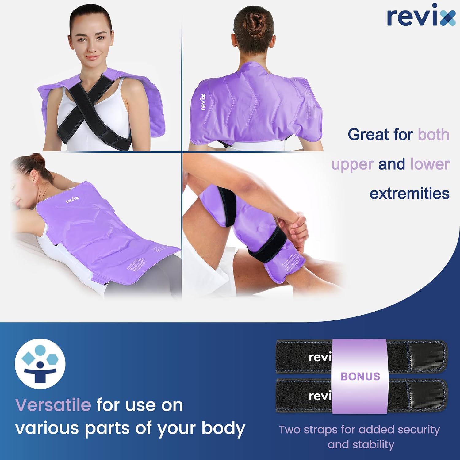 Detalle de REVIX Extra-Large Back Ice Pack, 13 x 21-Inch Reusable Gel Wrap with Straps