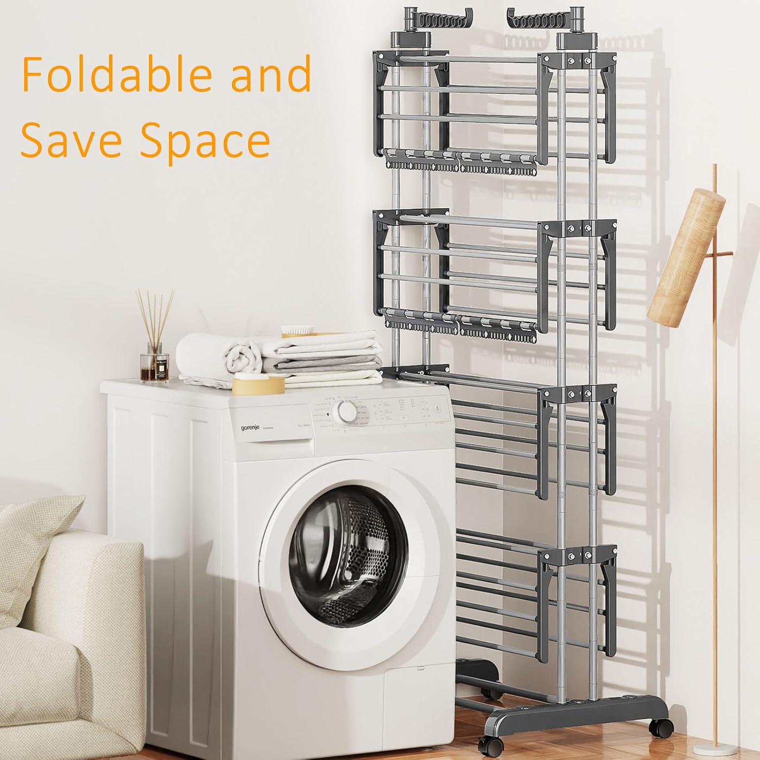 Detalle 2 de Shrivee NR765-2 4-Tier Clothes Airer with Adjustable Shelves and Wheels
