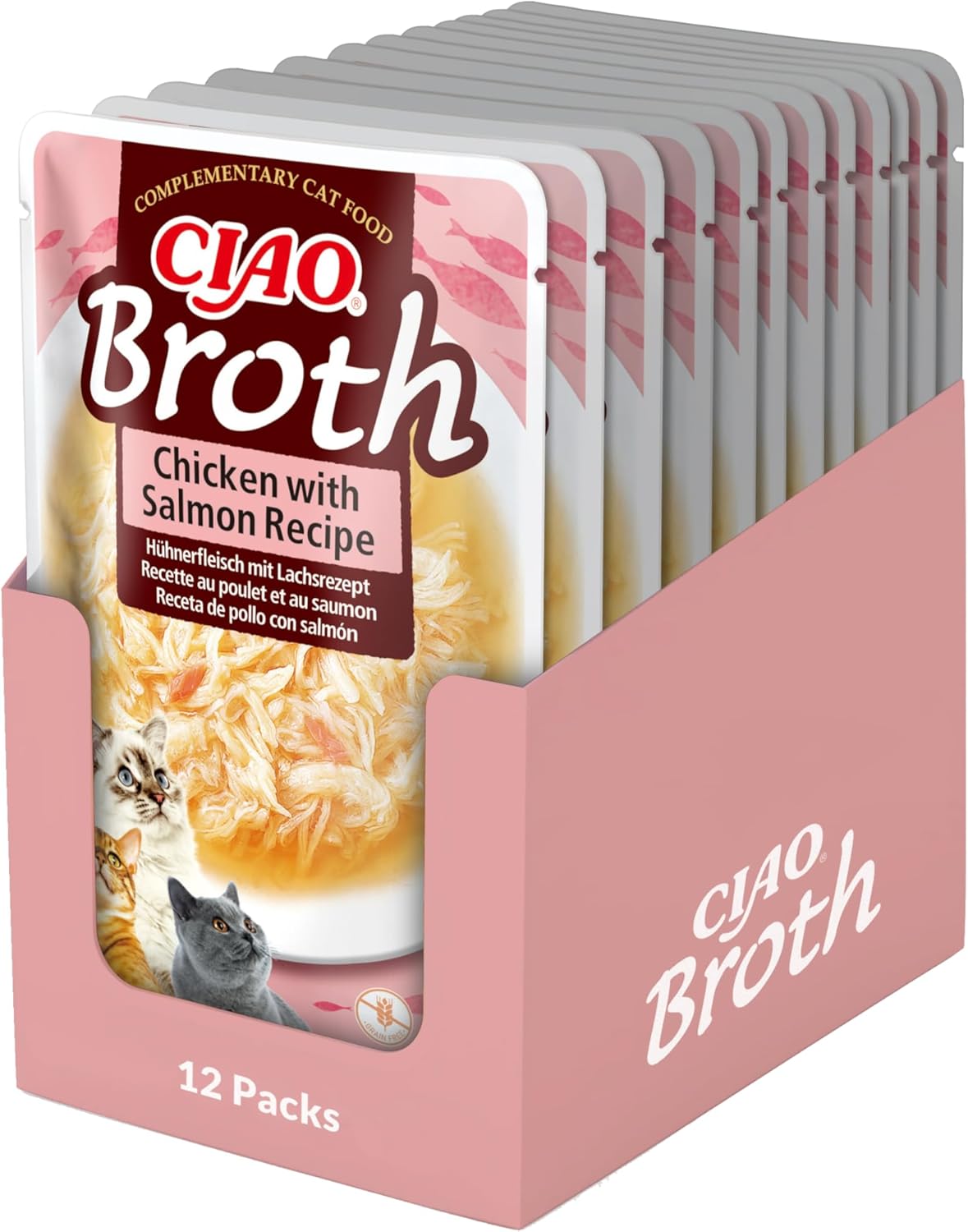 Detalle de INABA Ciao Broth Nassfutter für Katzen ohne Getreide und Zucker, 28% Hühnerfleisch (40 g, 12er Pack)