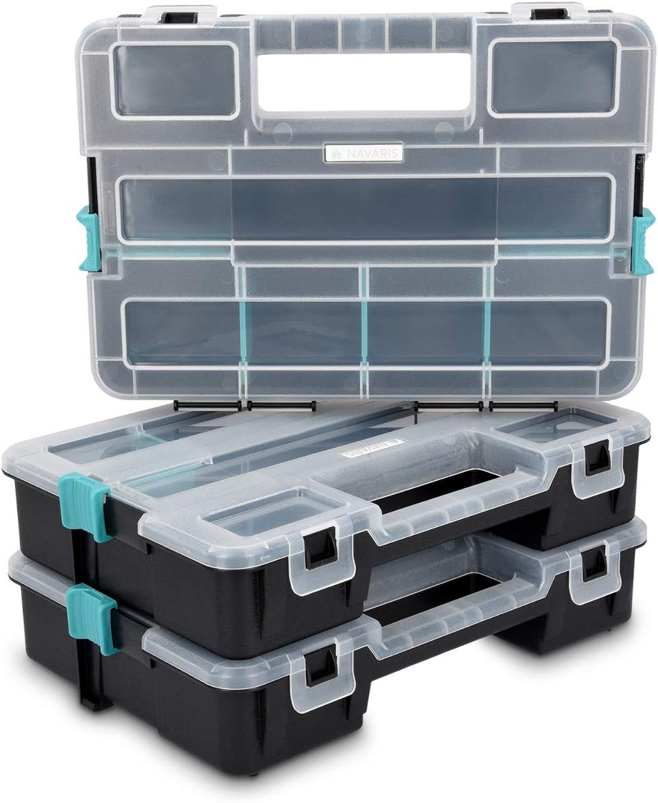 Navaris Contenitore portaminuterie organizzatore con 3 vaschette sovrapponibili (L)