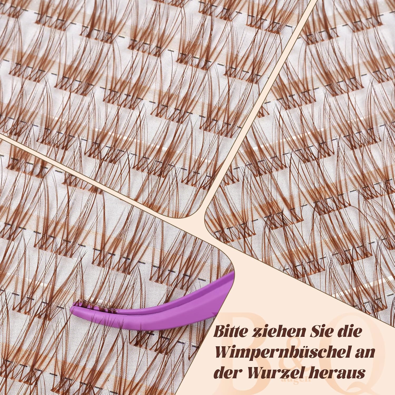 Thumbnail 6 de B&Qaugen Lashes Extension Set Wispy Braun – Natürlicher Look mit Brownbraune Cluster-Lashes (8–16 mm) und Bond & Seal