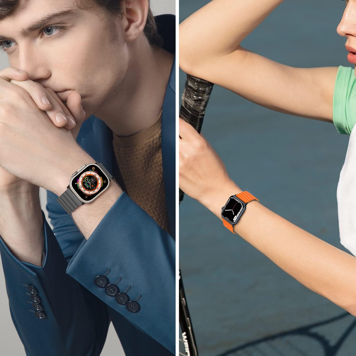 Thumbnail 6 de Tasikar Magnetic Silicone Apple Watch Strap (42–49mm) – Grey/Orange