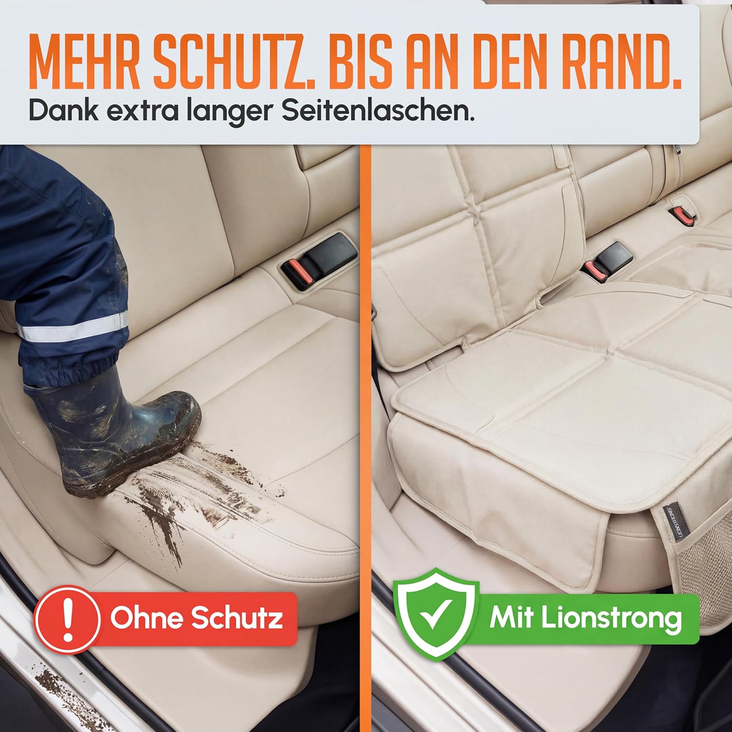 Detalle de LIONSTRONG Kindersitzunterlage mit ISOFIX-Eignung – wasserabweisender Polyester, cremeweiß