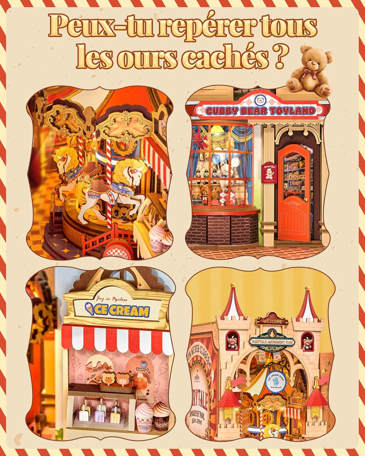 Detalle 2 de Rolife Book Nook Parc d'Attractions Féérique – Kit puzzle 3D en bois avec éclairage