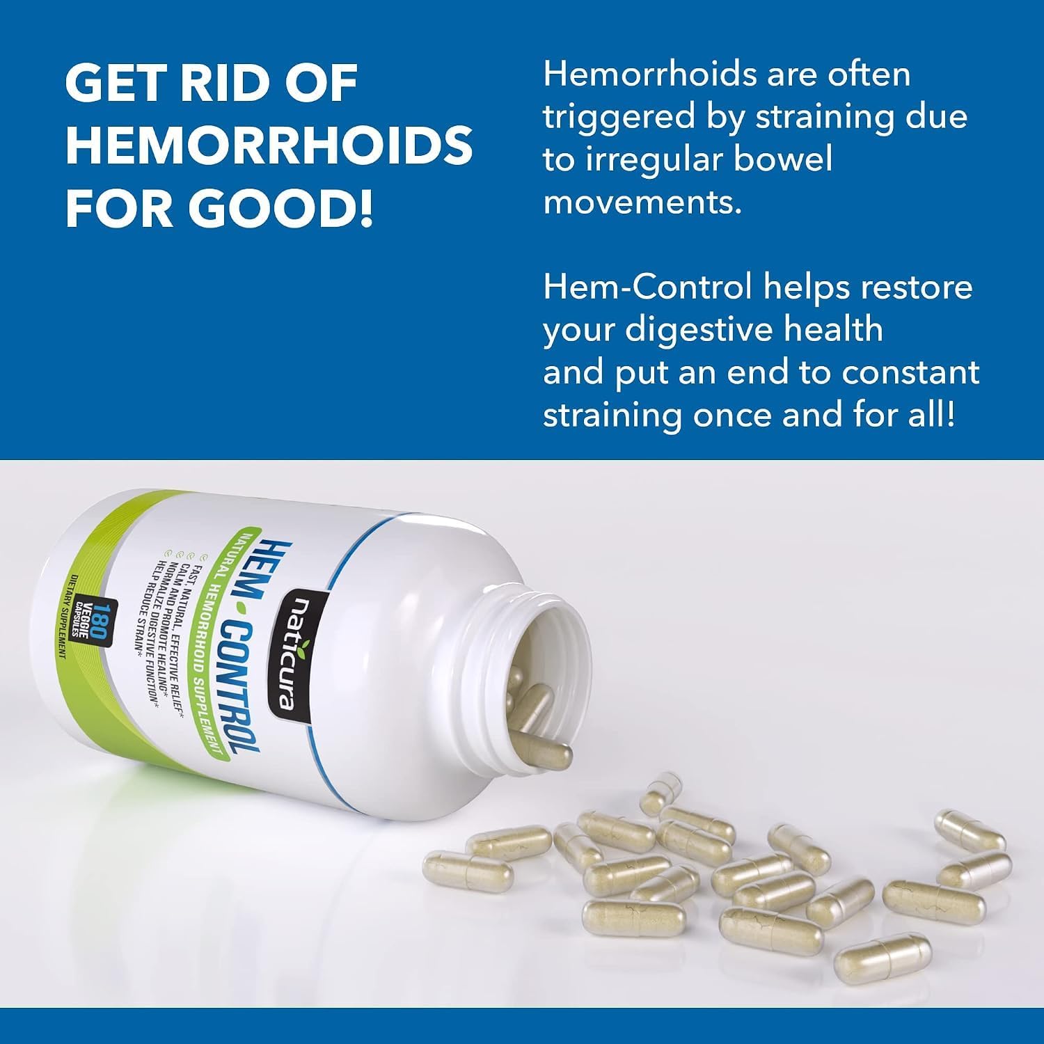 Detalle 1 de Naticura Hem-Control Hemorrhoid Relief, 180 Count, Vegan Herbal Formula