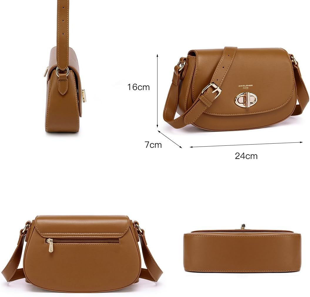 Thumbnail 2 de David Jones sac bandoulière femme en simili cuir PU marron cognac avec rabat et fermeture à tourniquet