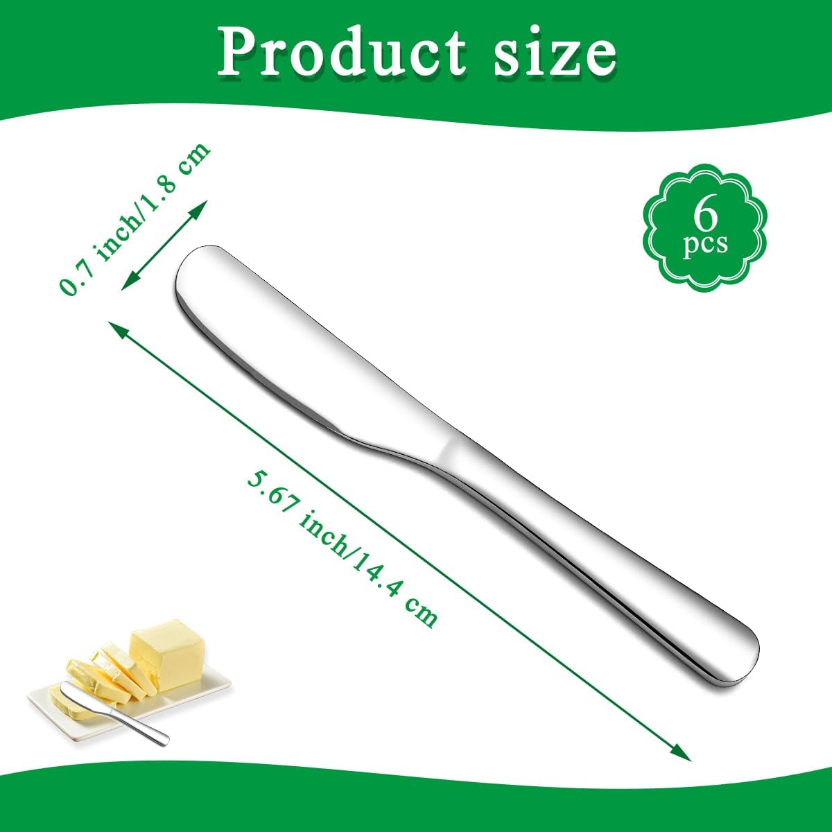 Detalle de HOMQUEN 6-Piece Butter Knife Set, 6 roestvrijstalen botermessen